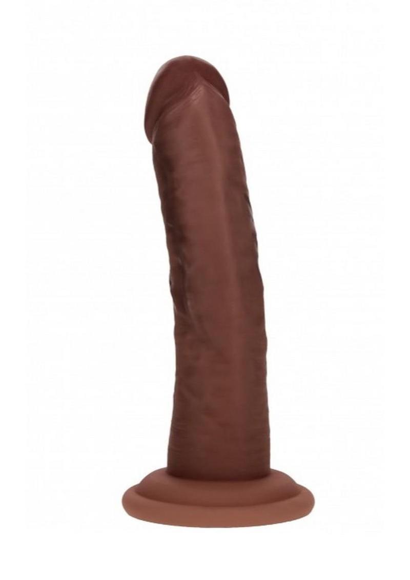 Realrock Dual Layered Rechargeable Silicone Curved Realistic Vibrating Dildo with Suction Cup 6in - Chocolate - Image 4