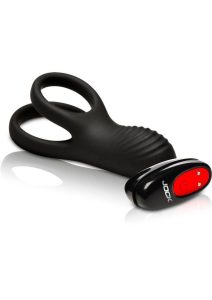 Hard-On Vibrating Rechargeable Silicone Cock Ring with Clit Stimulator - Black