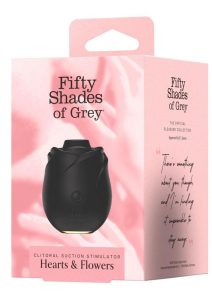 Fifty Shades of Grey Hearts and Flowers Rose 2.0 Rechargeable Silicone Clitoral Stimulator - Black/Gold