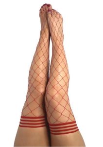 Kixies Claudia Fishnet Thigh Highs - Size C/Large - Red