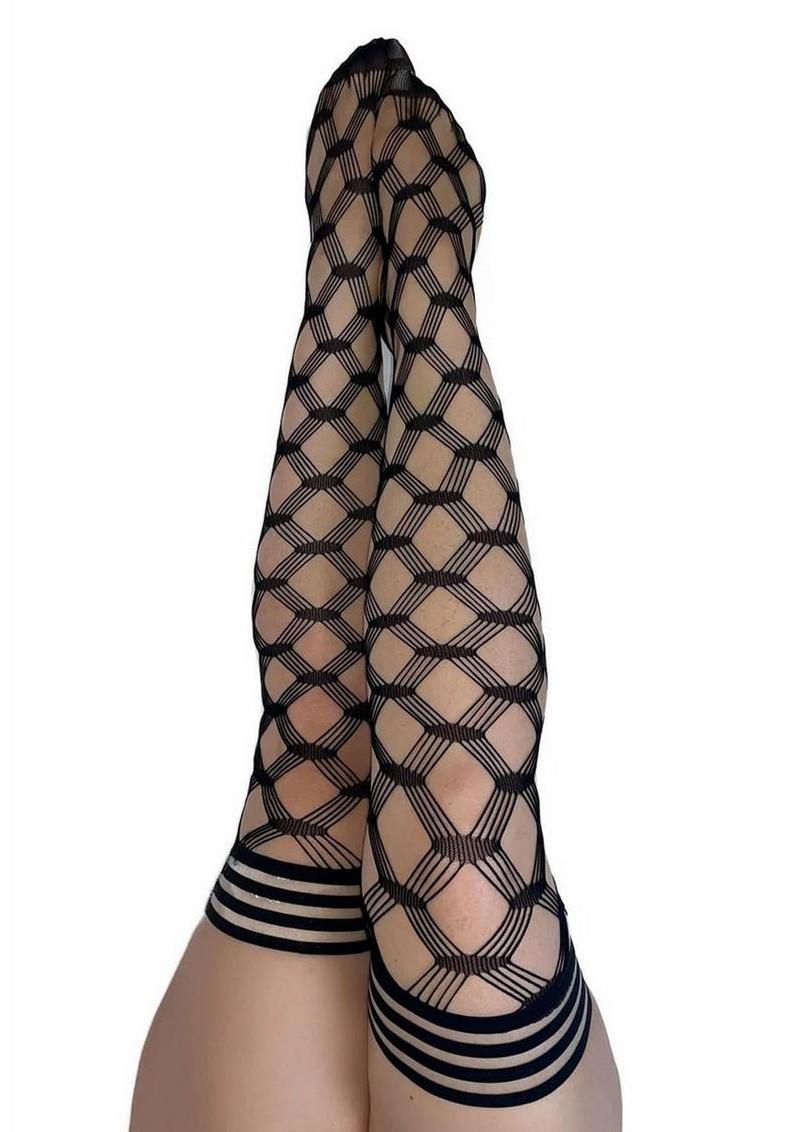 Kixies Cassandra Layered Fence Net Thigh Highs – Size D/XLarge – Black