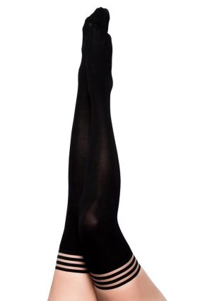 Kixies Danalynn Opaque Ribbed Thigh Highs - Size B/Medium - Black