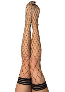 Kixies Michelle Large Net Fishnet Thigh High - Size C/Large - Black
