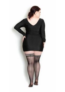 Kixies Lois Sheer Back Seamed Thigh High - Size D/XLarge - Black