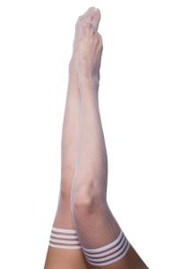 Kixies Sammy Fishnet Thigh High - Size B/Medium - White