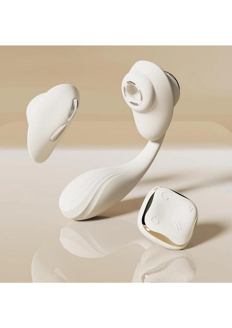 Zalo Deya Rechargeable Silicone App Compatible Wearable Vibrator Set - White/Gold - Image 4