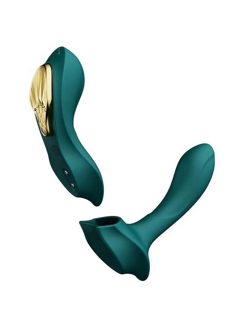 Zalo Aya Rechargeable Silicone Wearable Vibrator - Green/Gold - Image 3