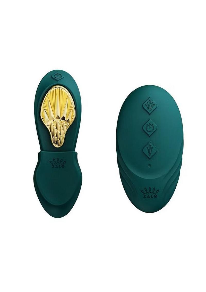 Zalo Aya Rechargeable Silicone Wearable Vibrator - Green/Gold - Image 4