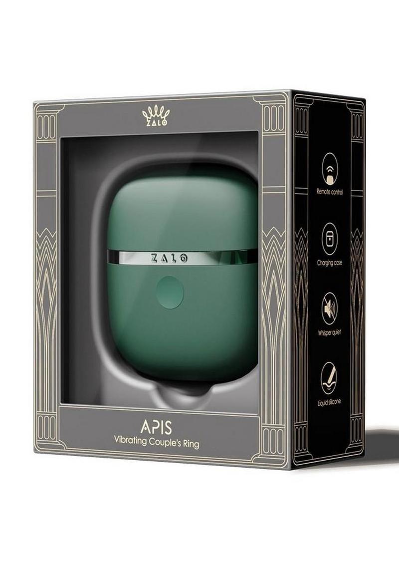 Zalo Apis Rechargeable Silicone App Compatible Vibrating Couple`s Ring - Green