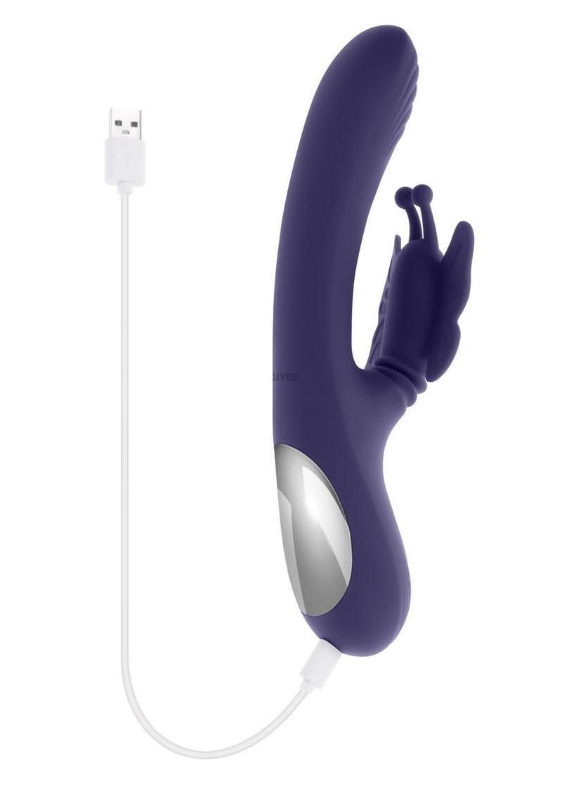 Wings of Frenzy Rechargeable Silicone Multi Vibrator with Clitoral Stimulator - Purple - Image 3