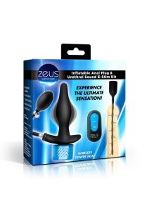 Zeus Electrosex Inflatable Anal Plug and Urethral Sound E-Stim Kit (3 Piece) - Black