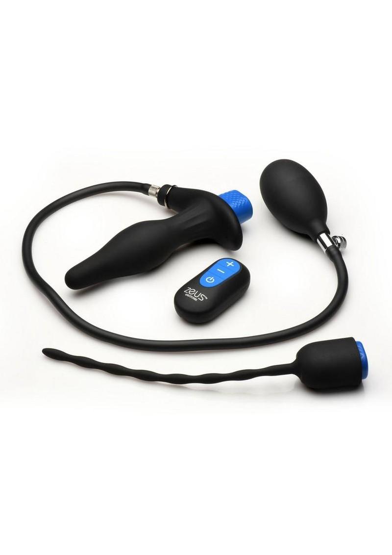 Zeus Electrosex Inflatable Anal Plug and Urethral Sound E-Stim Kit (3 Piece) - Black