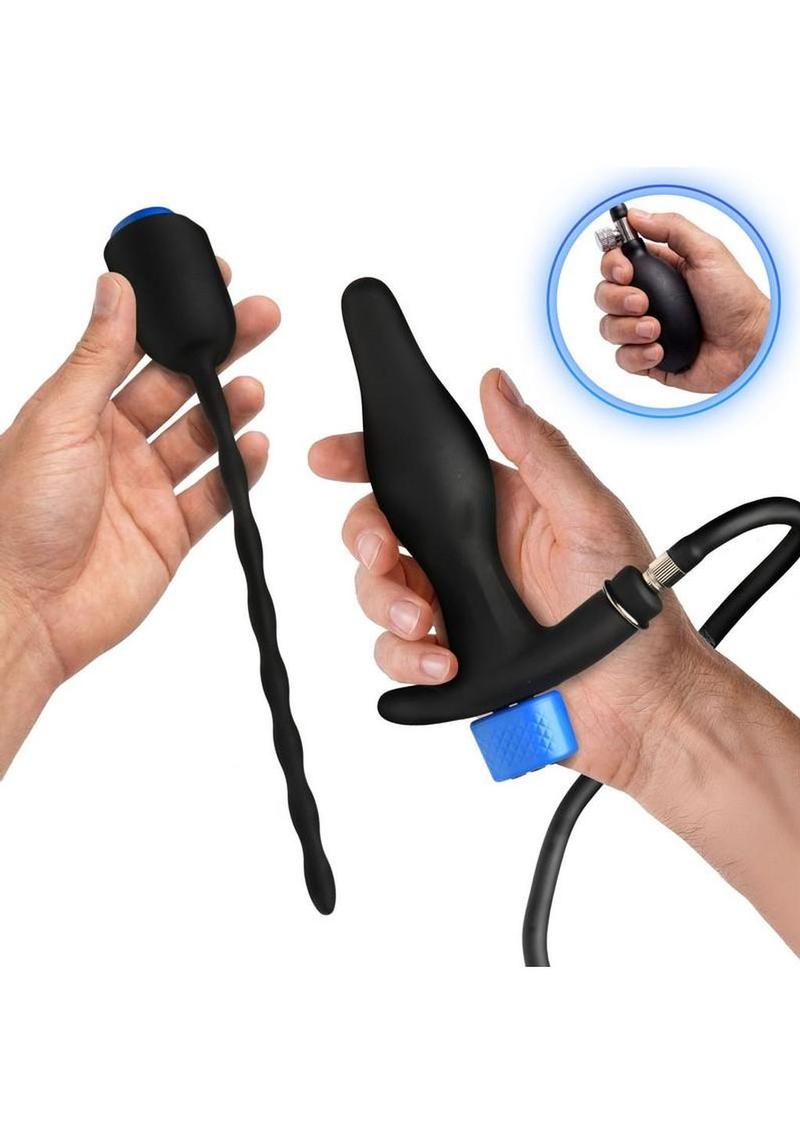 Zeus Electrosex Inflatable Anal Plug and Urethral Sound E-Stim Kit (3 Piece) - Black - Image 3