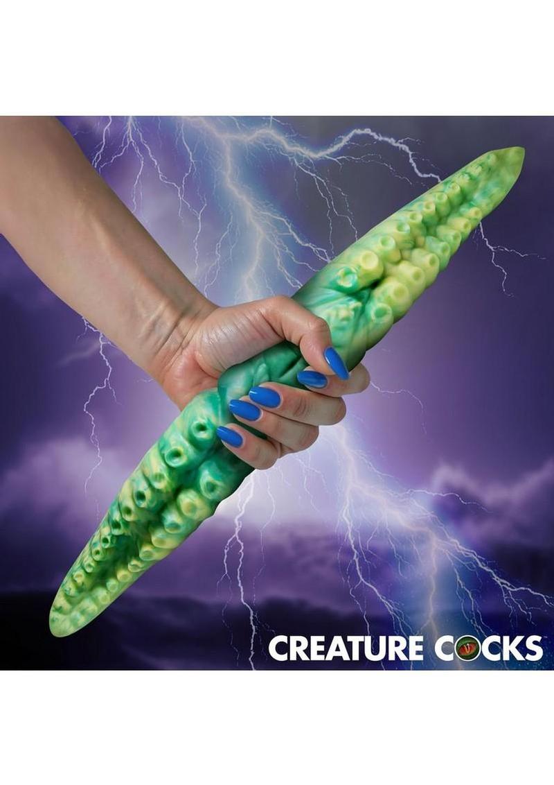 Creature Cocks Dual Kraken Silicone Double Dildo - Green/Yellow - Image 4