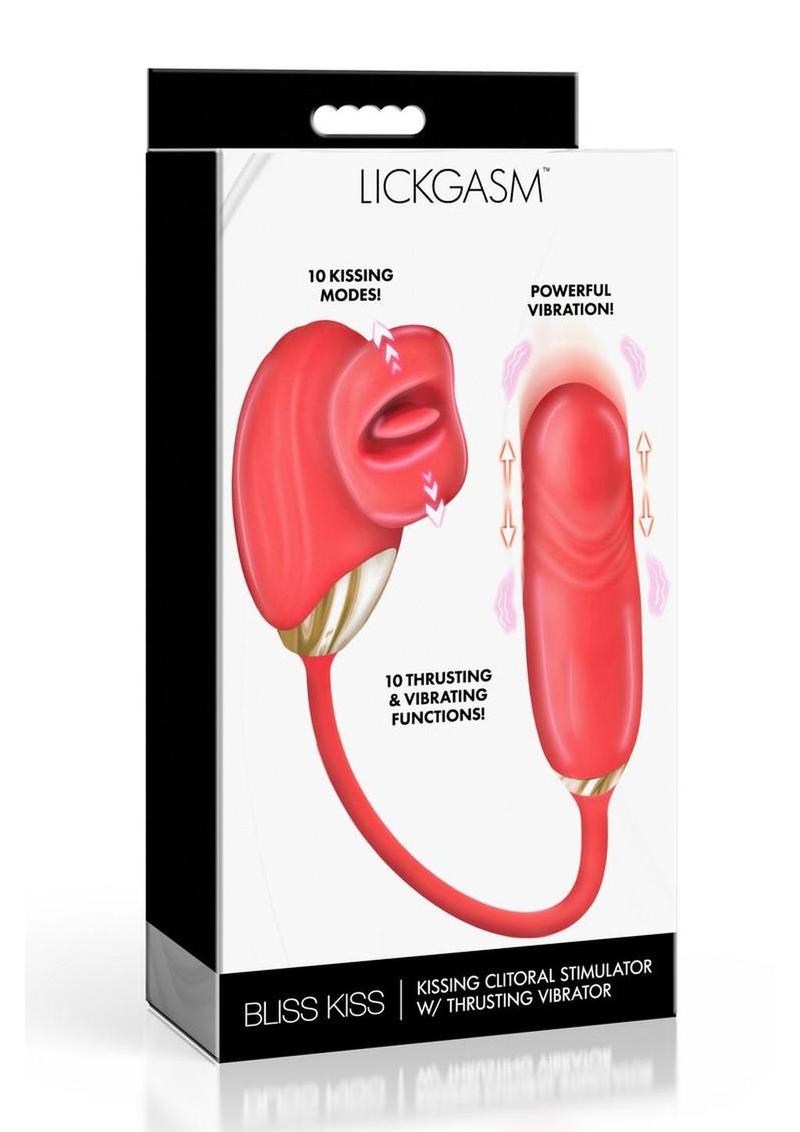 Lickgasm Bliss Kiss Rechargeable Silicone Kissing Clitoral Stimulator with Thrusting Vibrator - RedGold