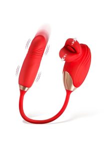 Lickgasm Bliss Kiss Rechargeable Silicone Kissing Clitoral Stimulator with Thrusting Vibrator - RedGold