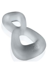 Hunkyjunk Boomerang Silicone Double-Ring Cockring and Nut-Tugger - Clear Steam