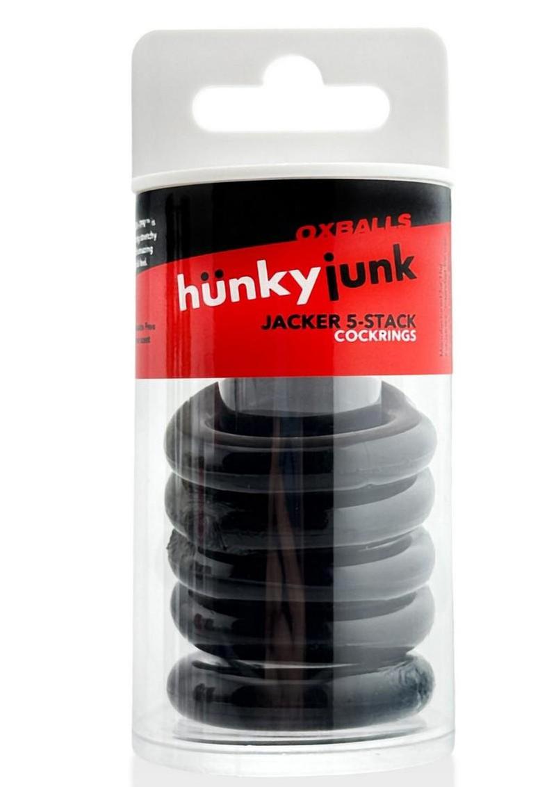 Hunkyjunk Jacker 5 Stack Super-Strong Cockrings (5 Pack) - Black