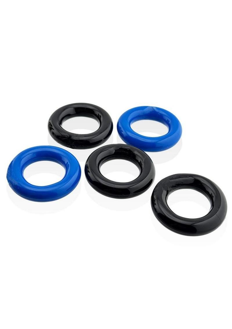 Hunkyjunk Jacker 5 Stack Super-Strong Cockrings (5 Pack) - Blue/Black - Image 3