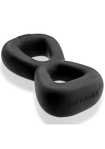 Hunkyjunk Boomerang Silicone Double-Ring Cockring and Nut-Tugger - Black Fog