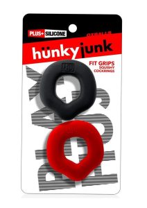 Hunkyjunk Fit Grips Ergo-Fit Silicone Cockrings (2 Pack) - Black/Red