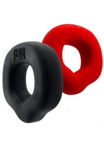 Hunkyjunk Fit Grips Ergo-Fit Silicone Cockrings (2 Pack) - Black/Red