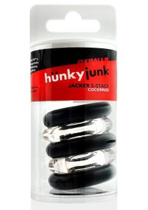 Hunkyjunk Jacker 5 Stack Super-Strong Cockrings (5 Pack) - Clear/Black
