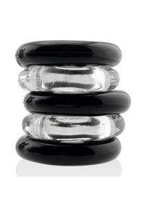 Hunkyjunk Jacker 5 Stack Super-Strong Cockrings (5 Pack) - Clear/Black