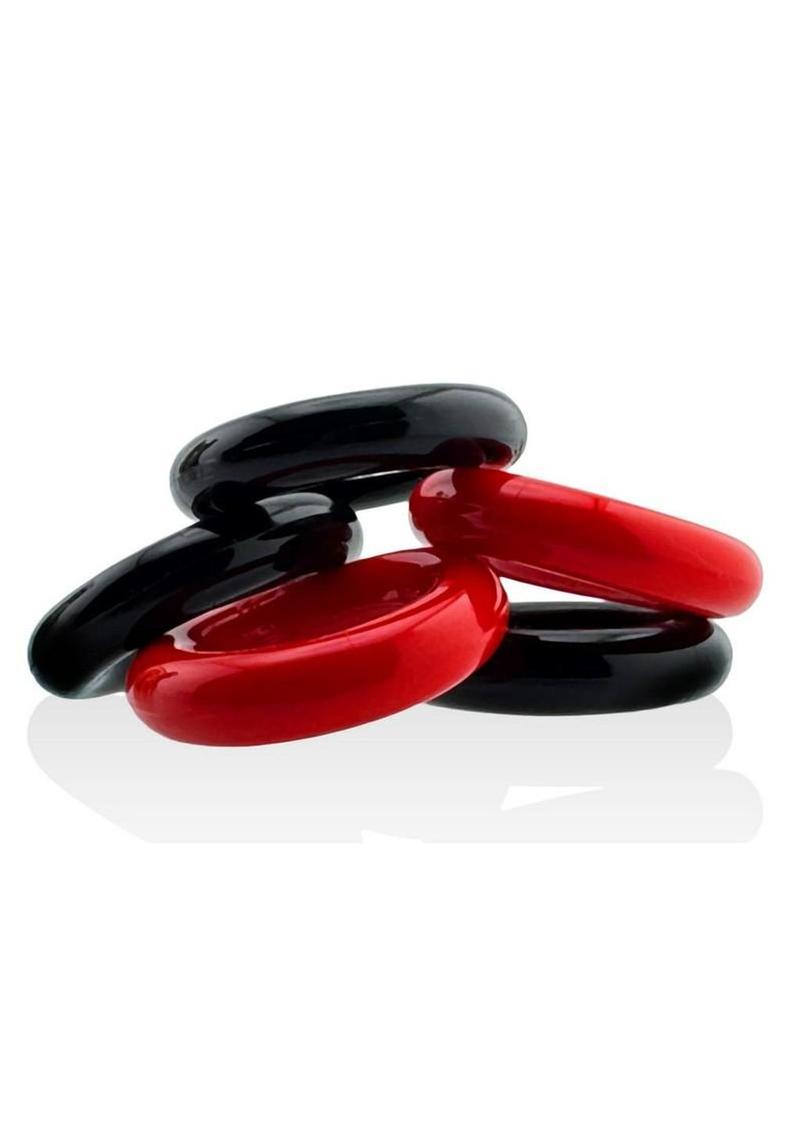 Hunkyjunk Jacker 5 Stack Super-Strong Cockrings (5 Pack) - Red/Black - Image 3