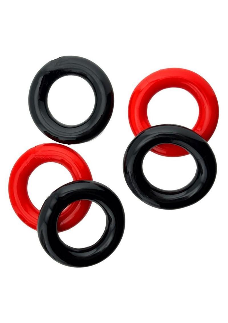 Hunkyjunk Jacker 5 Stack Super-Strong Cockrings (5 Pack) - Red/Black - Image 4