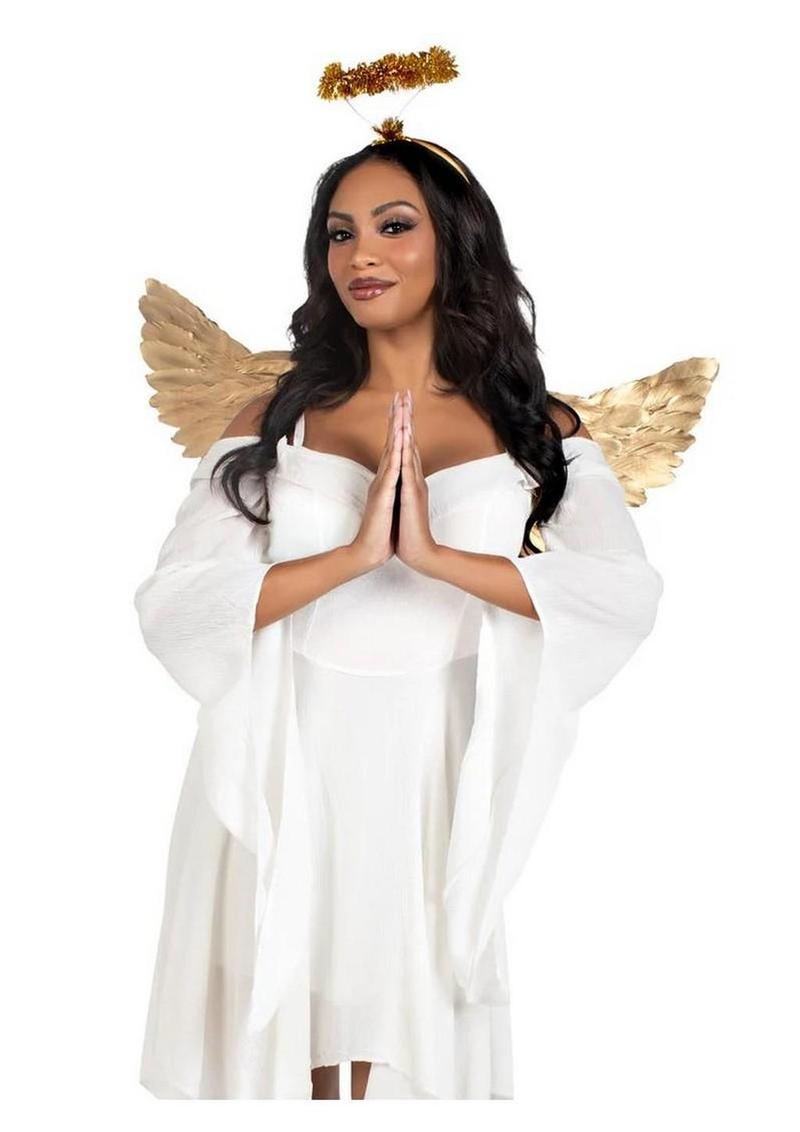 Leg Avenue Metallic Angel Wings and Tinsel Halo Headband (2 Piece) - O/S - Gold