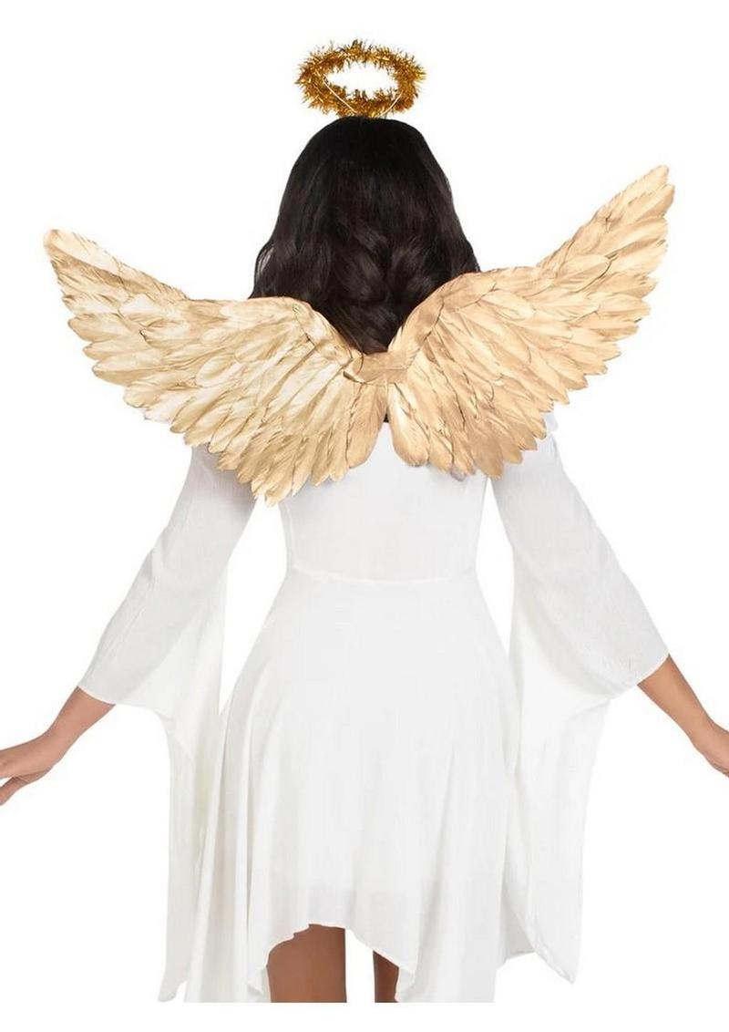 Leg Avenue Metallic Angel Wings and Tinsel Halo Headband (2 Piece) - O/S - Gold