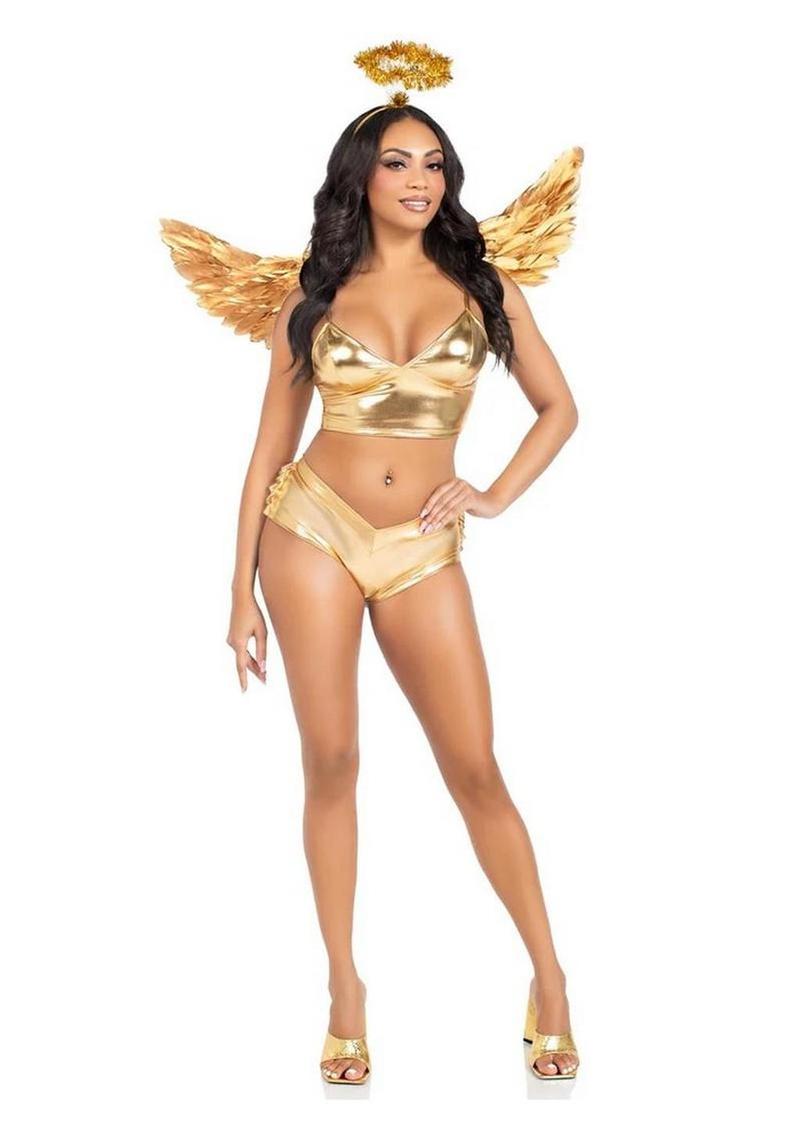Leg Avenue Metallic Angel Wings and Tinsel Halo Headband (2 Piece) - O/S - Gold - Image 3