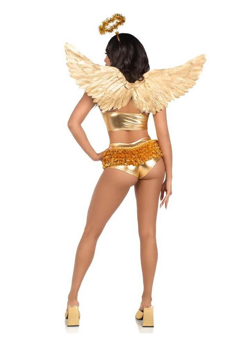 Leg Avenue Metallic Angel Wings and Tinsel Halo Headband (2 Piece) - O/S - Gold - Image 4