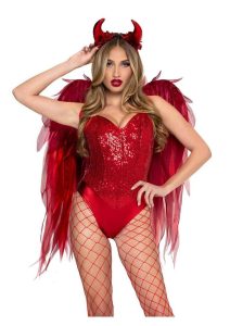 Leg Avenue Dark Enchantress Chiffon Wings and Horn Headband (2 Piece) - O/S - Red