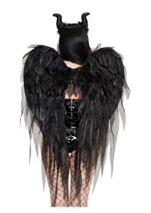 Leg Avenue Dark Enchantress Chiffon Wings and Horn Headband (2 Piece) - O/S - Black