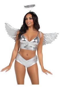 Leg Avenue Metallic Angel Wings and Tinsel Halo Headband (2 Piece) - O/S - Silver