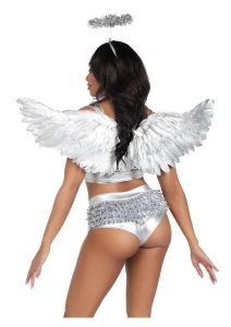 Leg Avenue Metallic Angel Wings and Tinsel Halo Headband (2 Piece) - O/S - Silver