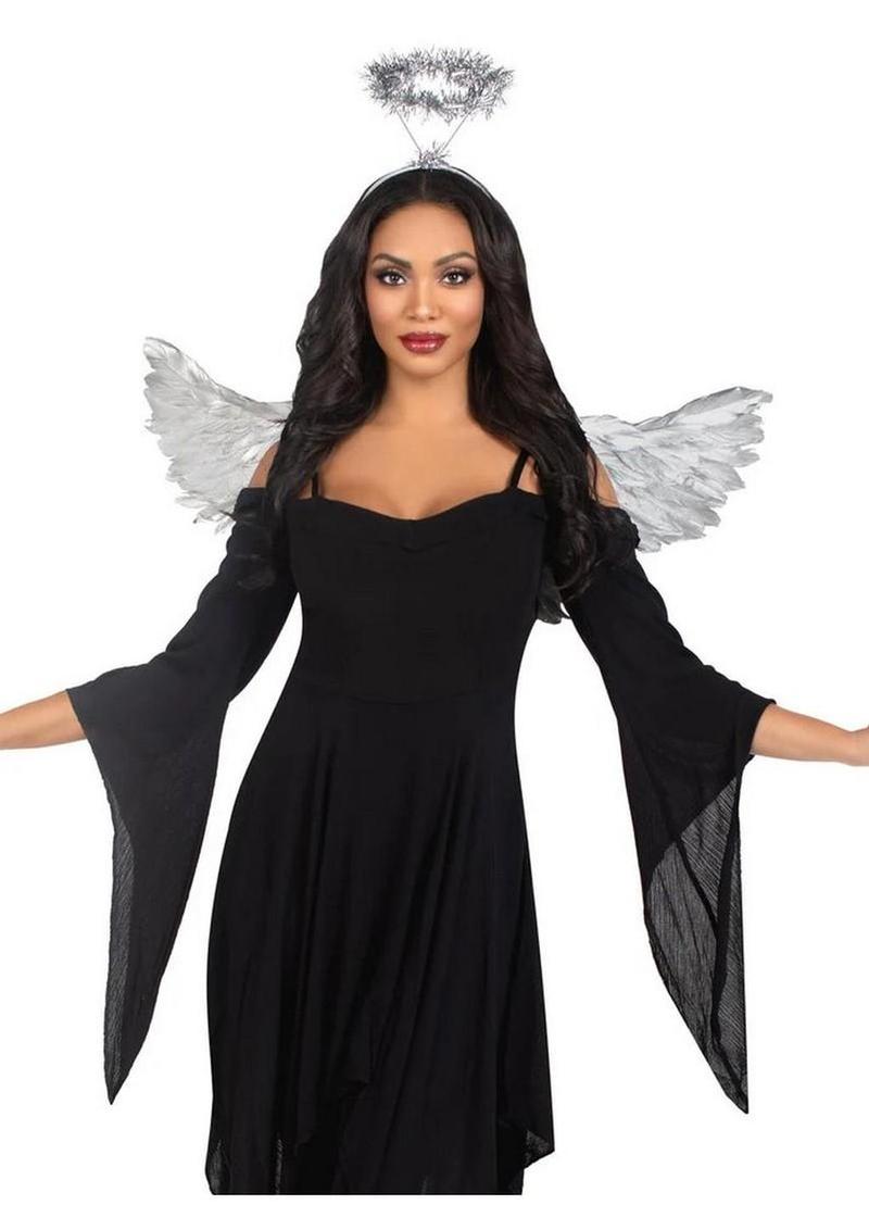 Leg Avenue Metallic Angel Wings and Tinsel Halo Headband (2 Piece) - O/S - Silver - Image 3