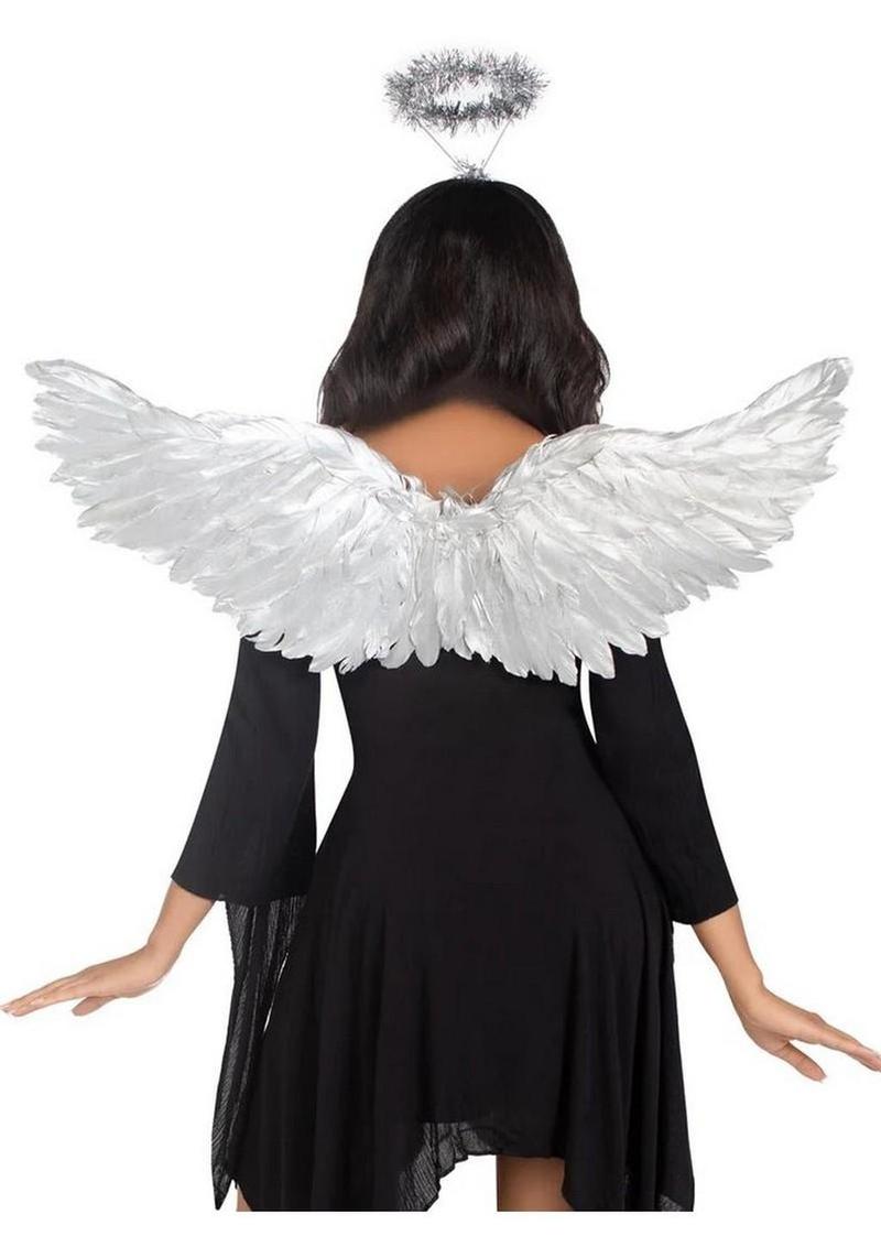 Leg Avenue Metallic Angel Wings and Tinsel Halo Headband (2 Piece) - O/S - Silver - Image 4