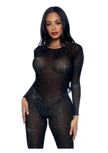 Leg Avenue Sheer Rhinestone Catsuit - XSmall - Black