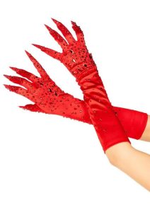 Leg Avenue Rhinestone Claw Gloves - O/S - Red