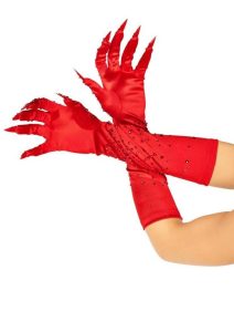 Leg Avenue Rhinestone Claw Gloves - O/S - Red