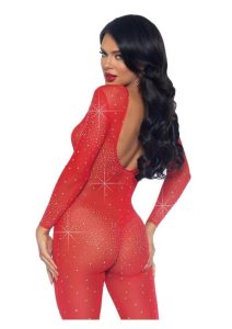 Leg Avenue Sheer Rhinestone Catsuit - XSmall - Red