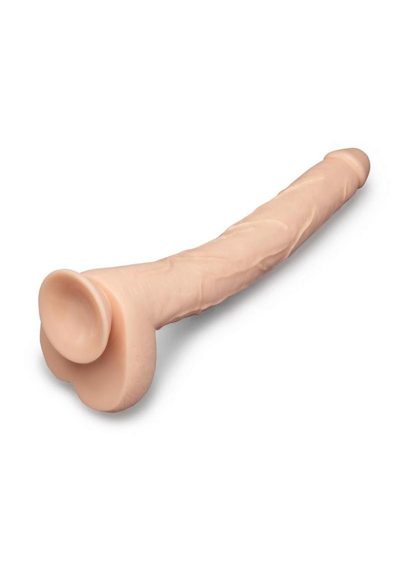 B-Vibe Bone Dildo with Balls and Suction Cup 17in - Vanilla - Image 4