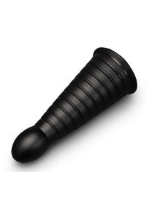 B-Vibe Cone Tapered and Ribbed Dildo with Suction Cup - 10in - Black