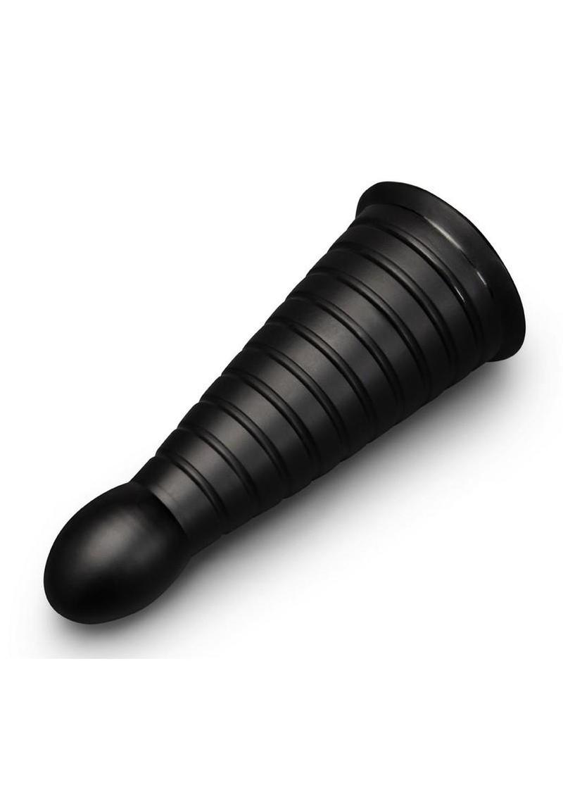 B-Vibe Cone Tapered and Ribbed Dildo with Suction Cup - 10in - Black