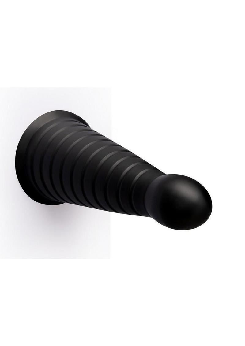B-Vibe Cone Tapered and Ribbed Dildo with Suction Cup - 10in - Black - Image 3