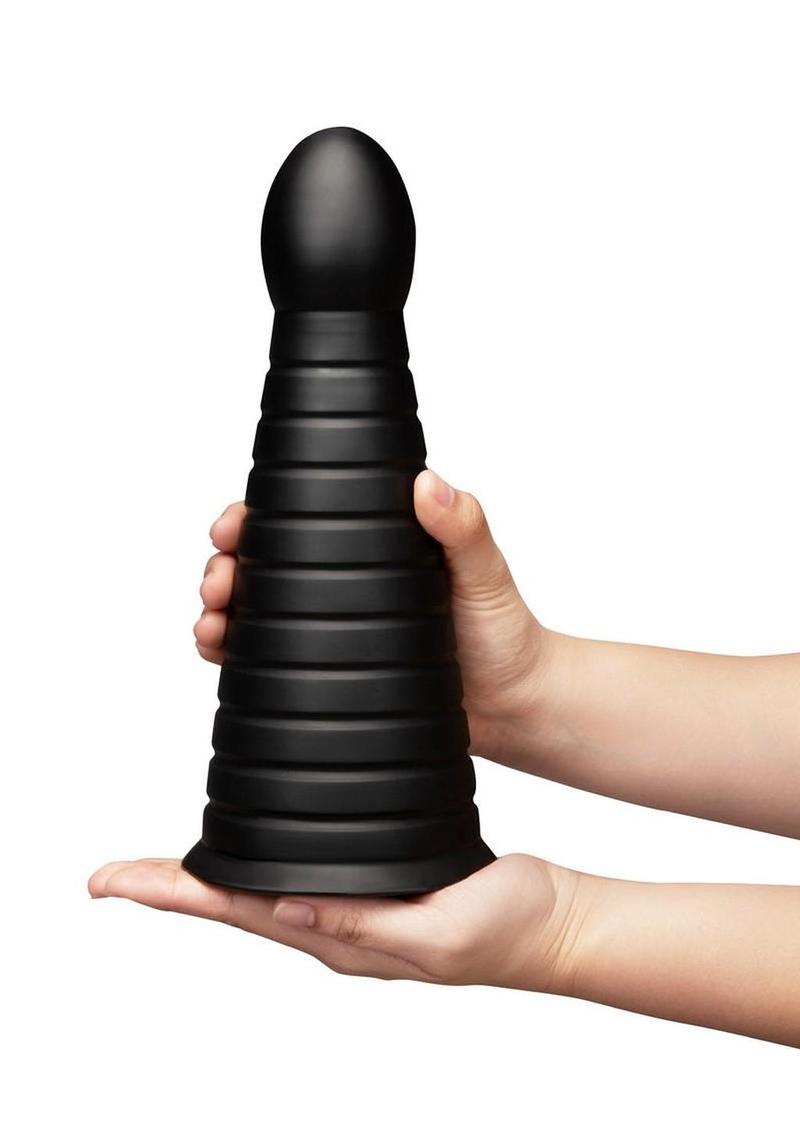 B-Vibe Cone Tapered and Ribbed Dildo with Suction Cup - 10in - Black - Image 4