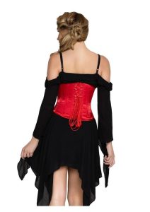 Leg Avenue Steel Boned Satin Waist Cincher with Full Busk Closer and Lace-Up Back - Large - Black